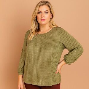 Adrianna Papell NEVER WORN Elegant Mustard Yellow Polka Dot Blouse Size Medium